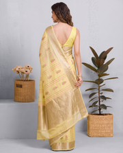 Lemon Yellow Munga Kota Embroidery Saree