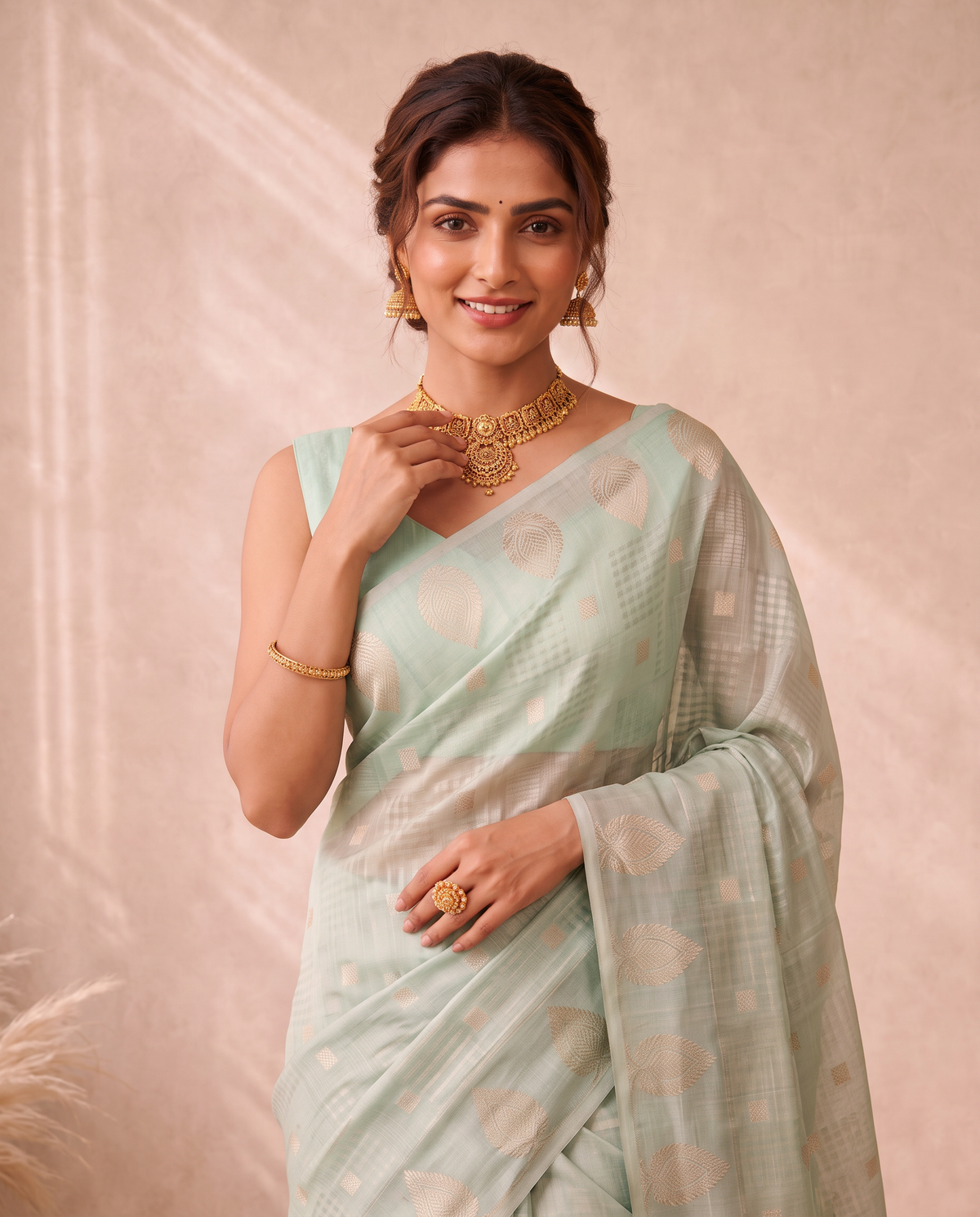 Pista Green Cotton Fancy Zari Stripe Saree
