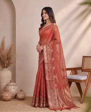 Deep Maroon Kota Tissue Weaving Border Saree