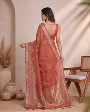 Deep Maroon Kota Tissue Weaving Border Saree