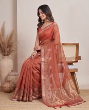 Deep Maroon Kota Tissue Weaving Border Saree