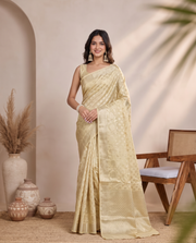 Lemon Yellow Chanderi Cotton Zari Butti Saree