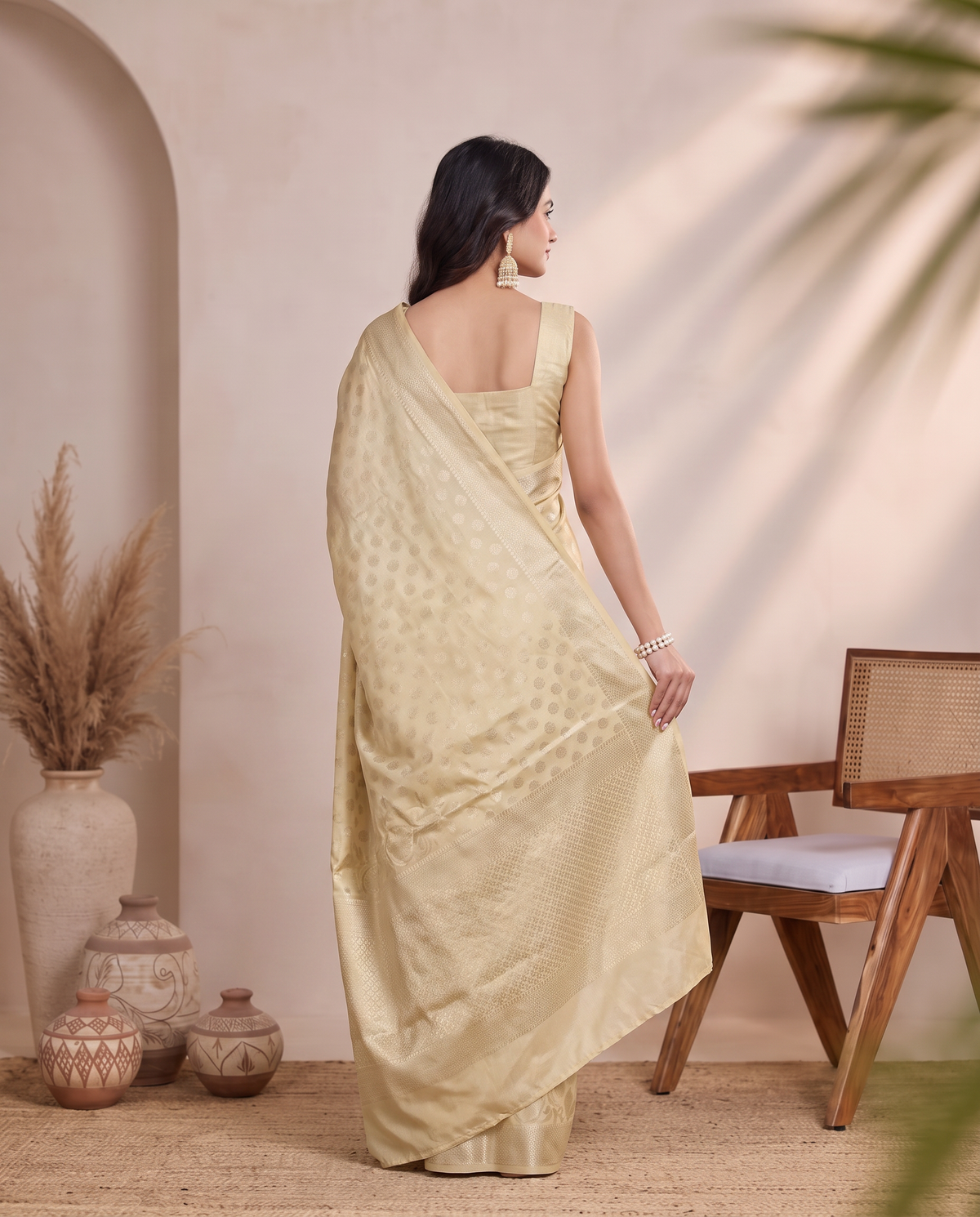 Lemon Yellow Chanderi Cotton Zari Butti Saree