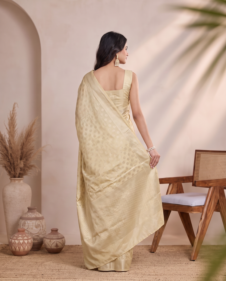 Lemon Yellow Chanderi Cotton Zari Butti Saree