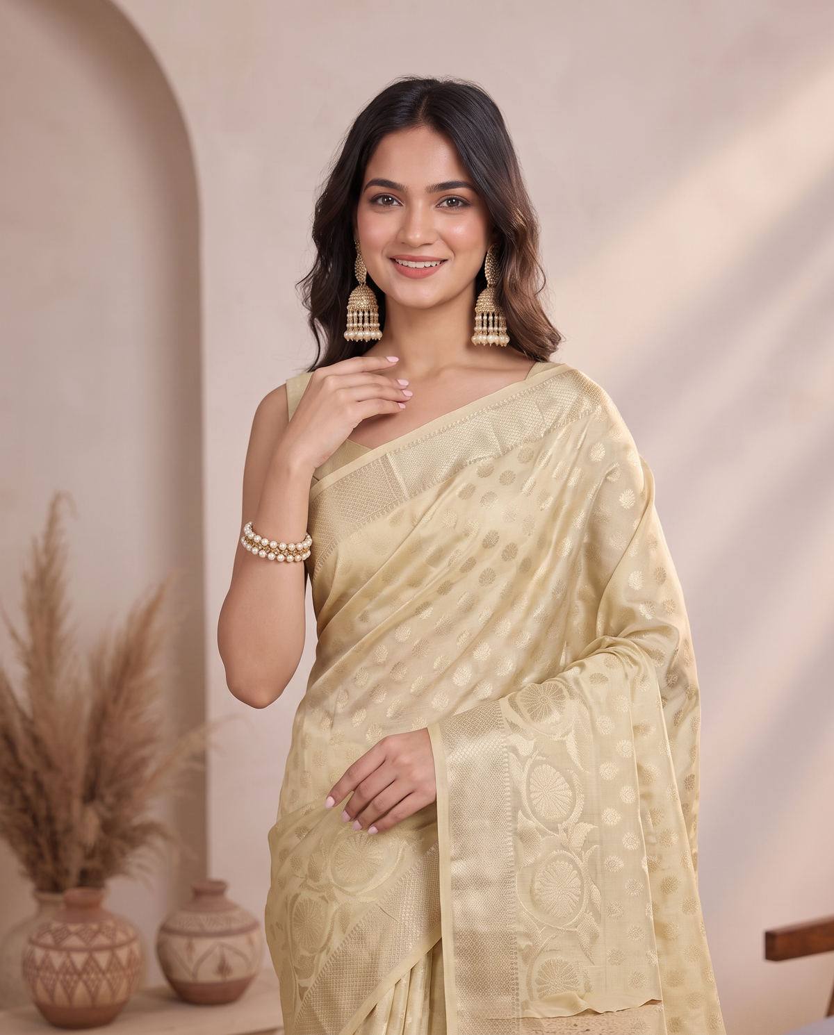 Lemon Yellow Chanderi Cotton Zari Butti Saree