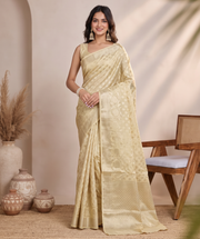 Lemon Yellow Chanderi Cotton Zari Butti Saree