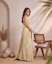 Lemon Yellow Chanderi Cotton Zari Butti Saree