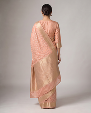 Peach Chanderi Cotton Zari Butti Saree