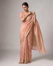 Peach Chanderi Cotton Zari Butti Saree