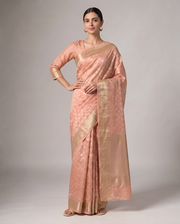 Peach Chanderi Cotton Zari Butti Saree