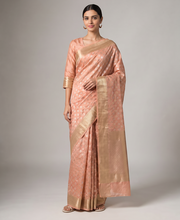 Peach Chanderi Cotton Zari Butti Saree