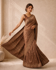 Brown Katan Silk Fancy Butti Design Saree