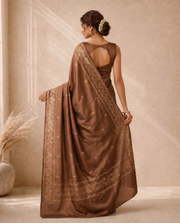 Brown Katan Silk Fancy Butti Design Saree