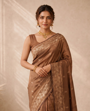 Brown Katan Silk Fancy Butti Design Saree