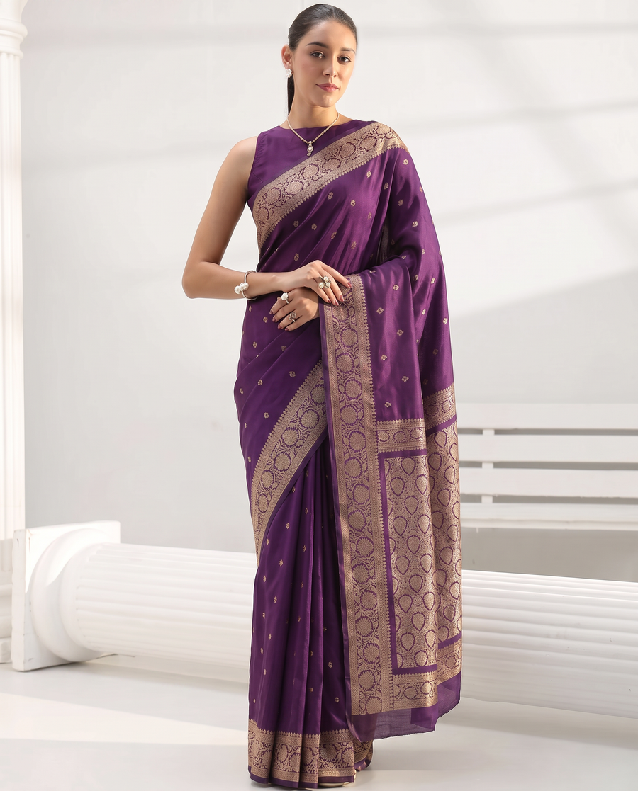 Purple Katan Silk Fancy Zari Woven Saree