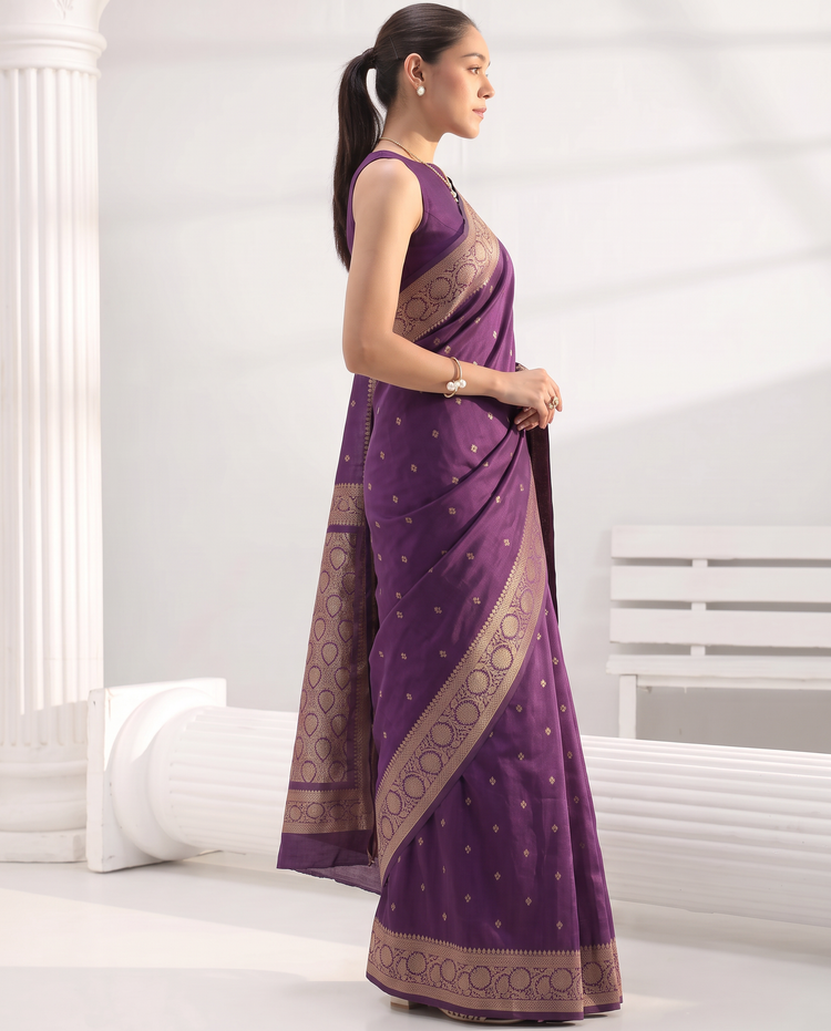 Purple Katan Silk Fancy Zari Woven Saree