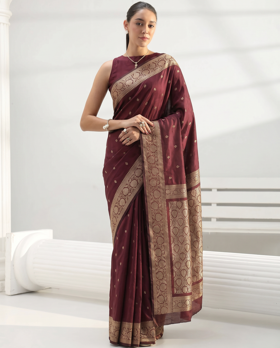 Wine Katan Silk Fancy Saree