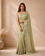 Light Pista Green Kota Tissue Weaving Border Saree