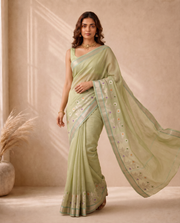 Light Pista Green Kota Tissue Weaving Border Saree