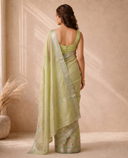 Light Pista Green Kota Tissue Weaving Border Saree