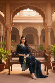 Bottle Green Embroidered A-Line Ethnic Set