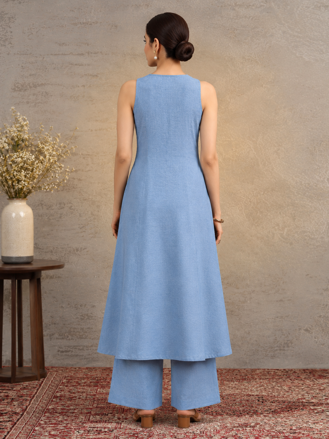 Light Blue Embroidered Sleeveless kurta Palazzo Co-ord Set