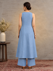 Light Blue Embroidered Sleeveless kurta Palazzo Co-ord Set