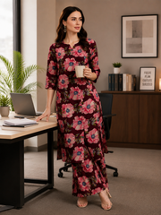 Wine Rayon Printed Straight Kurta Pant Co ord Set