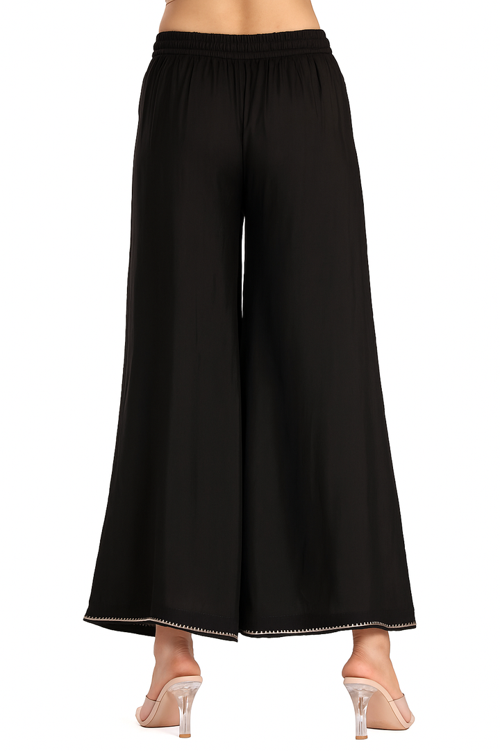 Black Roman Silk Solid Palazzo