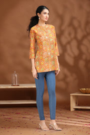 Coral Orange Floral Printed Cotton Tunic
