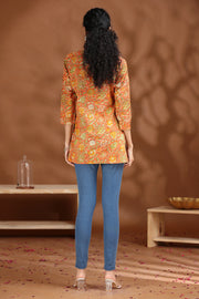 Coral Orange Floral Printed Cotton Tunic