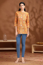 Coral Orange Floral Printed Cotton Tunic