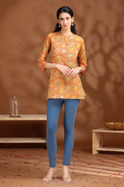 Coral Orange Floral Printed Cotton Tunic