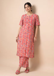 Coral Cotton Flex Printed Straight Co-ord Set