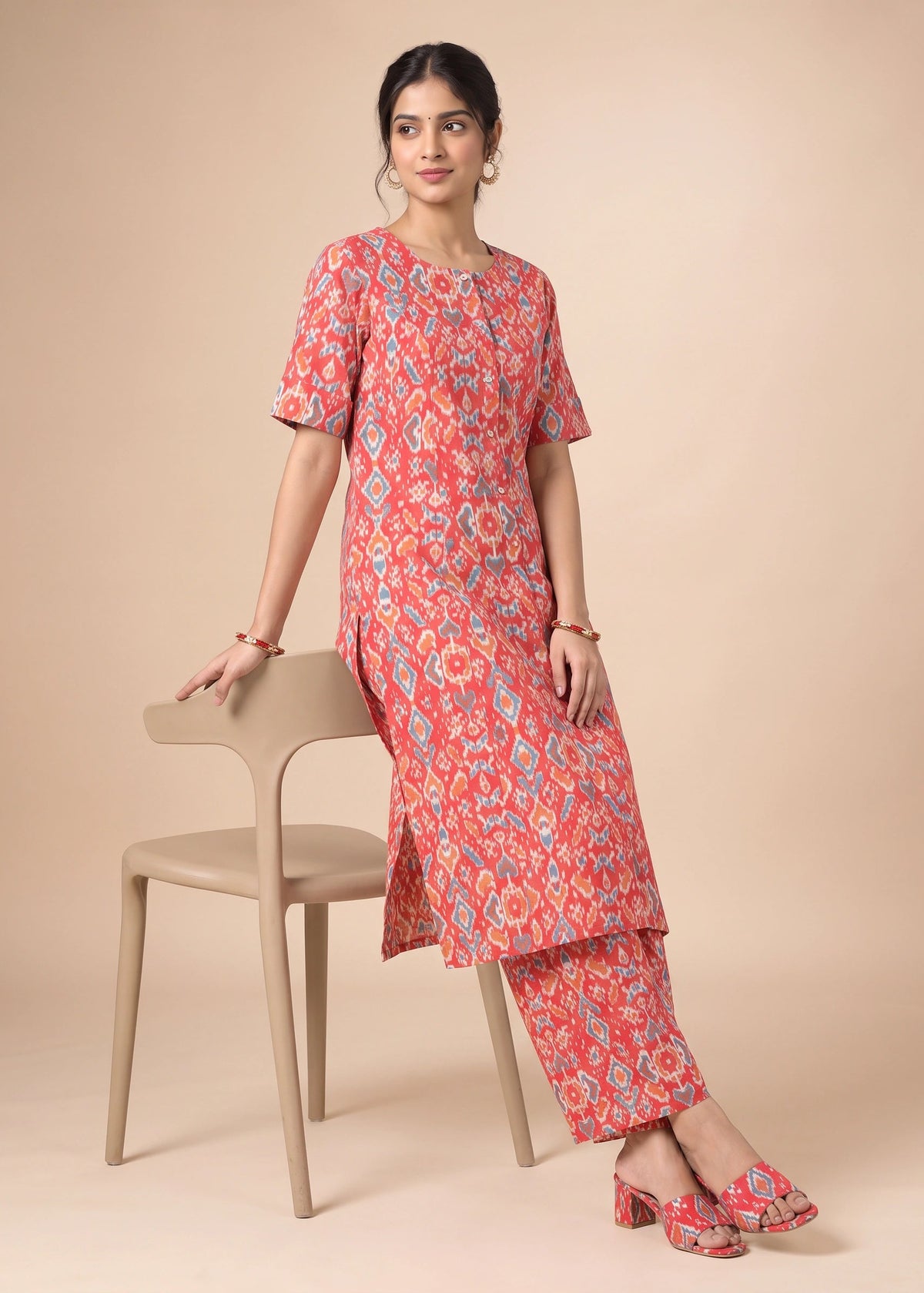 Coral Cotton Flex Printed Straight Co-ord Set