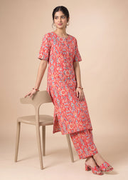 Coral Cotton Flex Printed Straight Co-ord Set