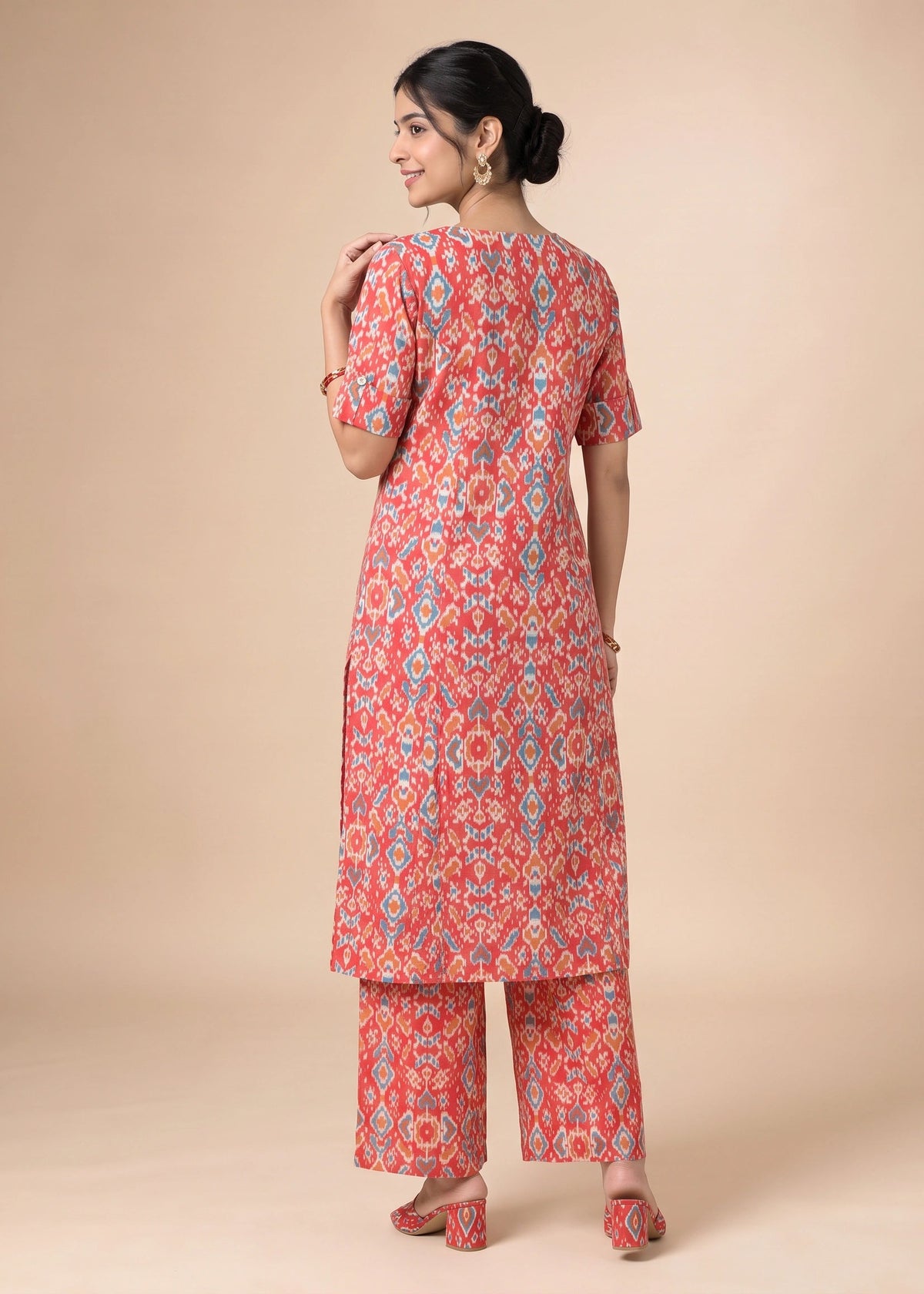 Coral Cotton Flex Printed Straight Co-ord Set