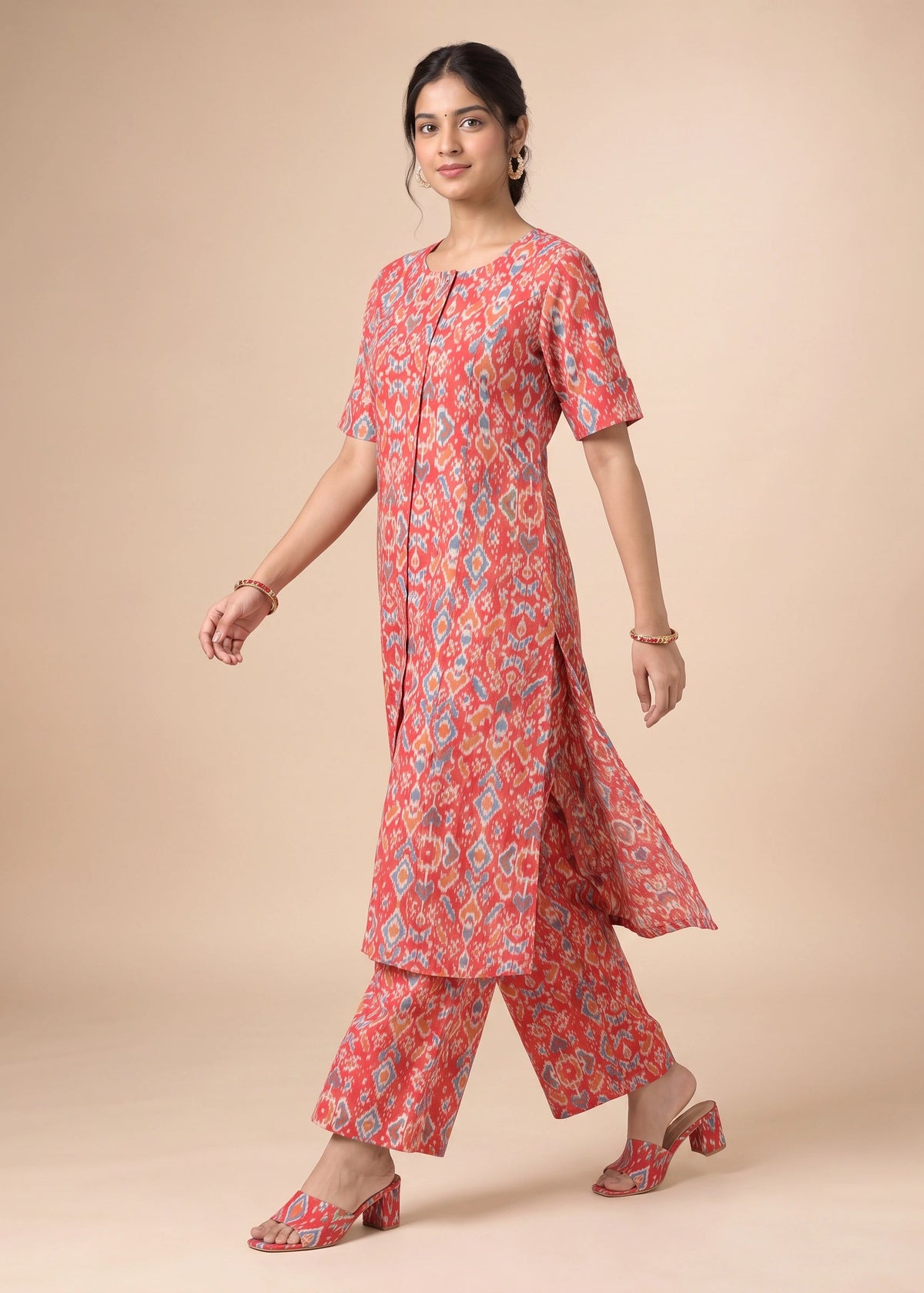 Coral Cotton Flex Printed Straight Co-ord Set