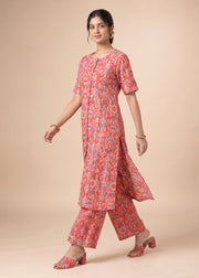 Coral Cotton Flex Printed Straight Co-ord Set