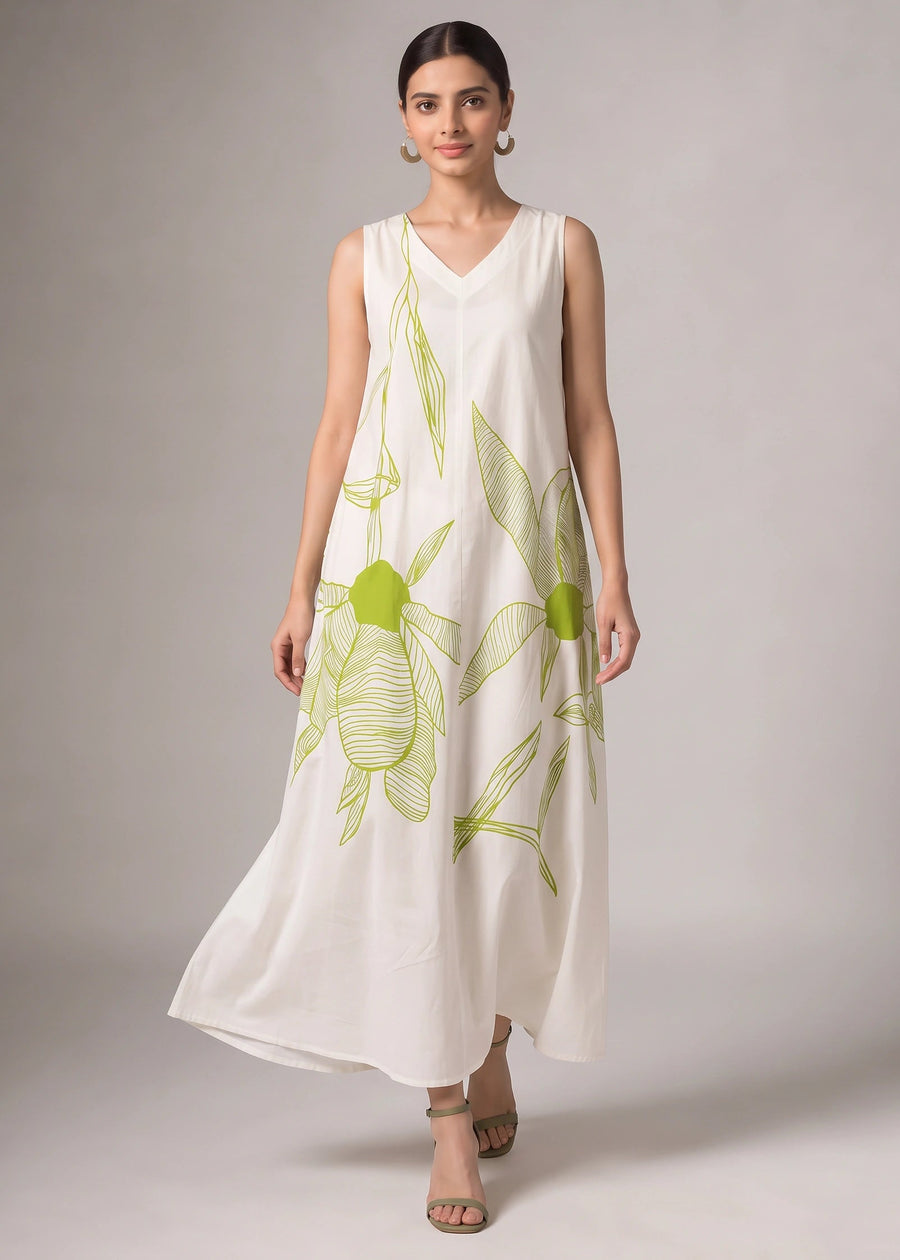 Off White Pure Cotton Floral Print Kurta