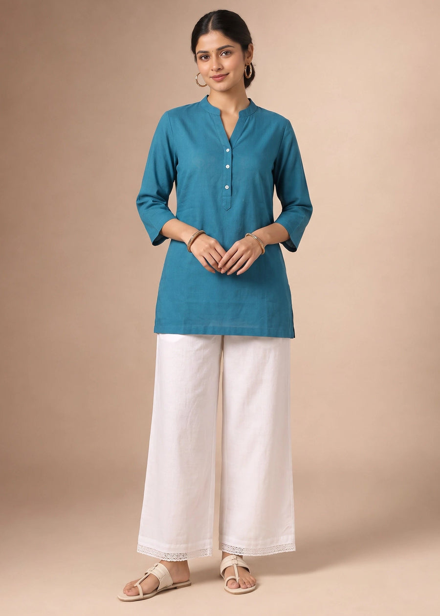 Teal Solid Pure Cotton Tunic