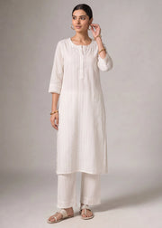 White Pure Cotton Straight Kurta with Textured Detailing