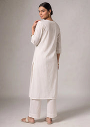 White Pure Cotton Straight Kurta with Textured Detailing