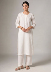 White Pure Cotton Straight Kurta with Textured Detailing