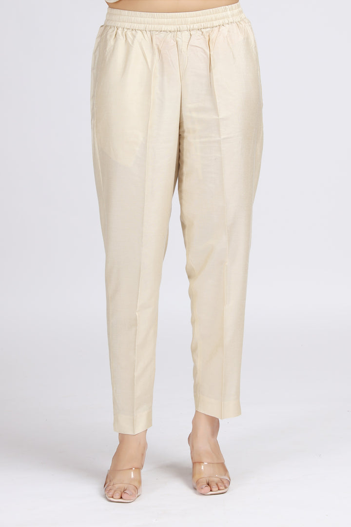 Cream Chanderi Embroidered A Line Kurta Pant and Dupatta Suit Set for women