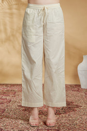 Cream Cotton Embroidered A Line Kurta Pant and Dupatta Suit Set