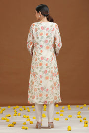 Cream Embroidered A-Line Ethnic Set