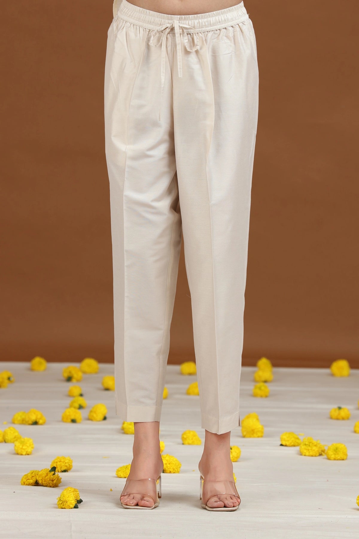 Cream Embroidered A-Line Ethnic Set