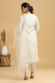 Cream Embroidered Straight Ethnic Set