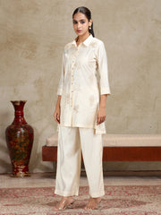Cream Floral Embroidered Straight Co-ord Set